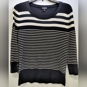 Talbots Black and White Striped Cotton Sweater